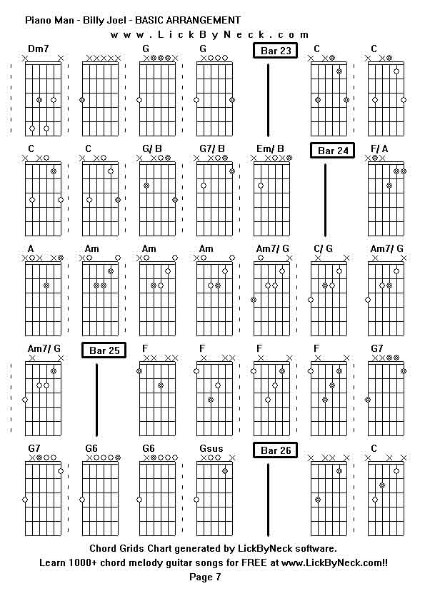 Chord Grids Chart of chord melody fingerstyle guitar song-Piano Man - Billy Joel - BASIC ARRANGEMENT,generated by LickByNeck software.